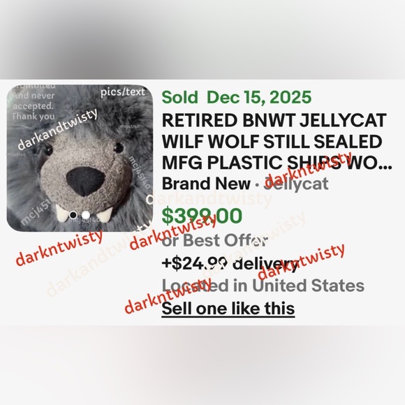 RARE RETIRED STILL SEALED MFG PLASTIC BNWT Jellycat Wilf Wolf GREAT GIFT! - Picture 2 of 16